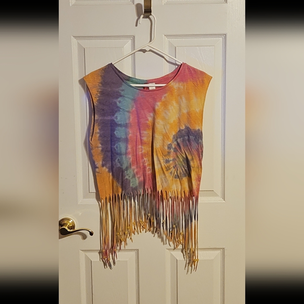 Multicolor Tie-Dye Fringe Women's Top